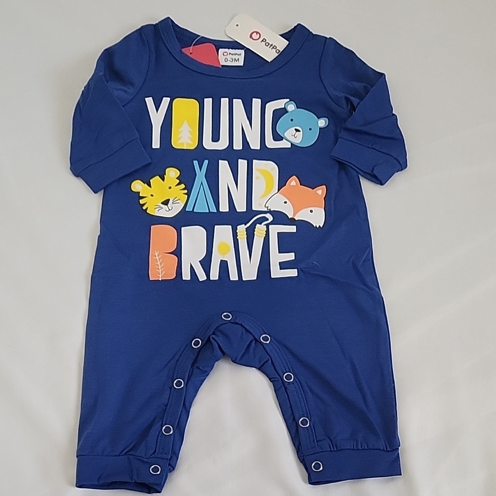 PatPat Blue 'Young and Brave' Kids Footie